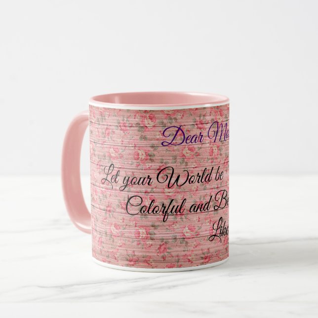 Caneca Floral no texto personalizado de madeira (Frente Esquerda)