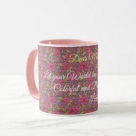Caneca Floral no texto personalizado de madeira
