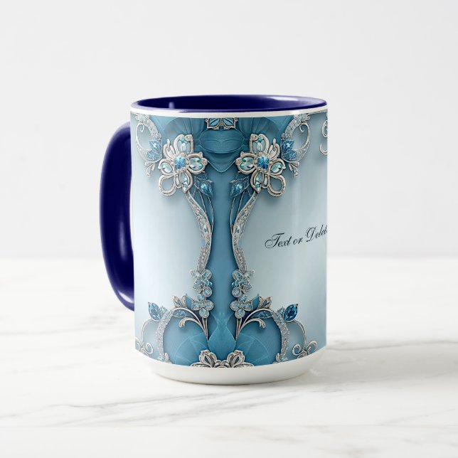 Caneca Floral Ornada Azul (Frente Esquerda)