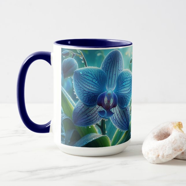 Caneca Floral Orquídea Azul (Com Donut)