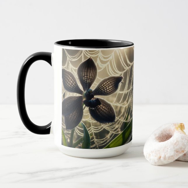 Caneca Floral Orquídea Negra (Com Donut)