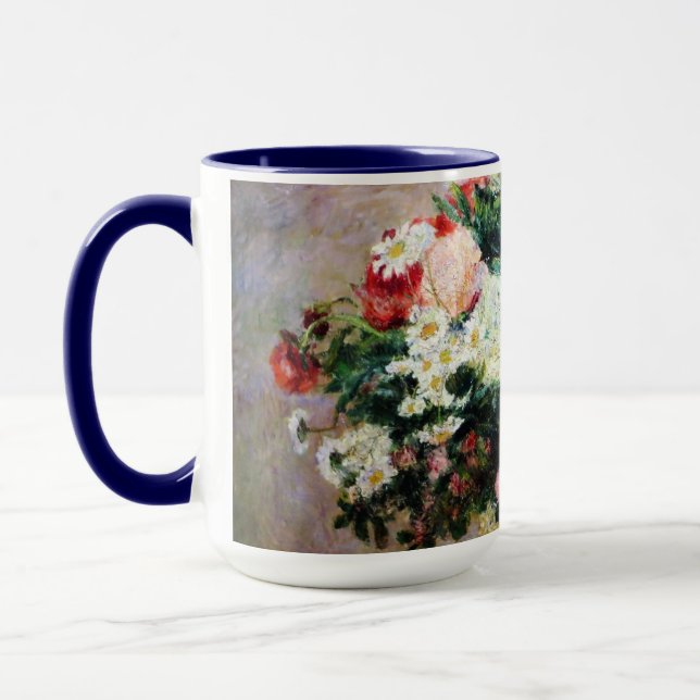 Caneca Floral Padrões Flores Folhagem Branca Rosa Vermelh (Esquerda)