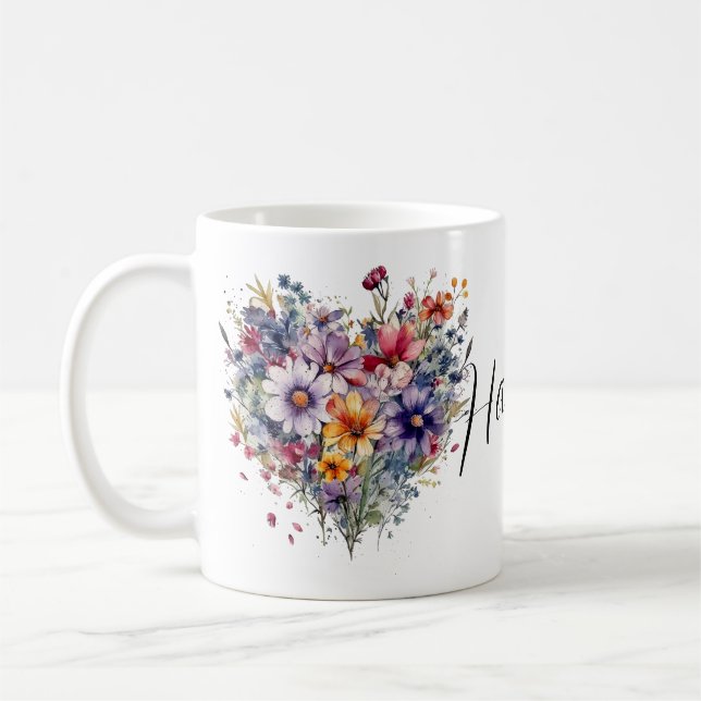 Caneca floral personalizada com nome e flor (Esquerda)