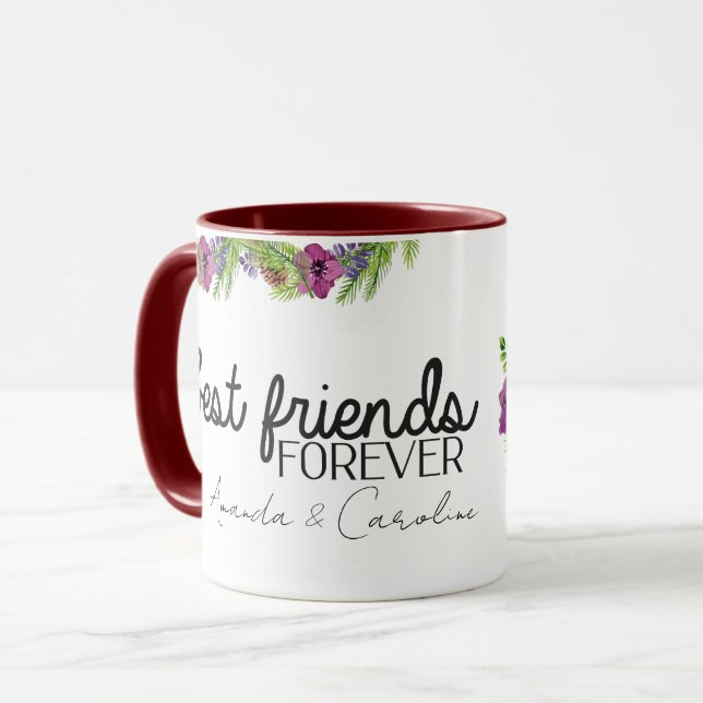 Caneca Floral Personalizado BFF dos Melhores Amigos para  (Frente Esquerda)