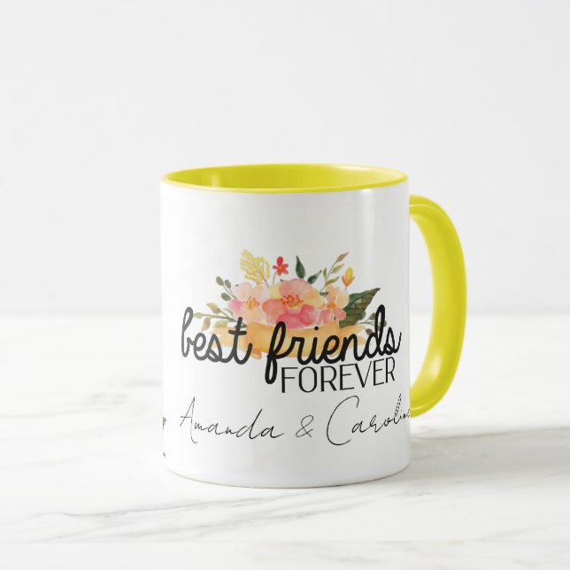 Caneca Floral Personalizado BFF dos Melhores Amigos para  (Frente Esquerda)