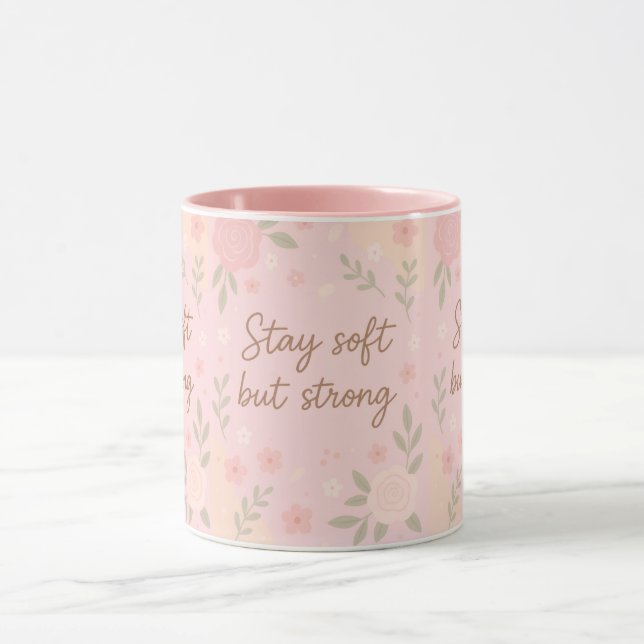 Caneca Floral Pink Inspirational Quote – Stay Soft (Centro)