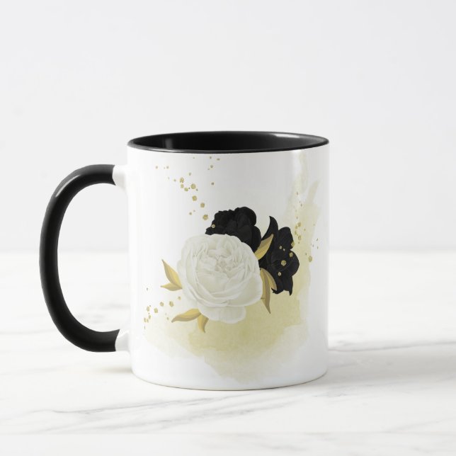 Caneca floral preto e branco dourado (Esquerda)