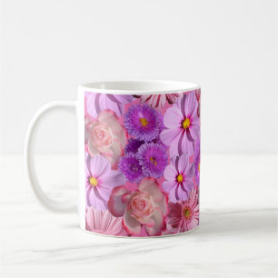 Caneca floral púrpura e xícaras