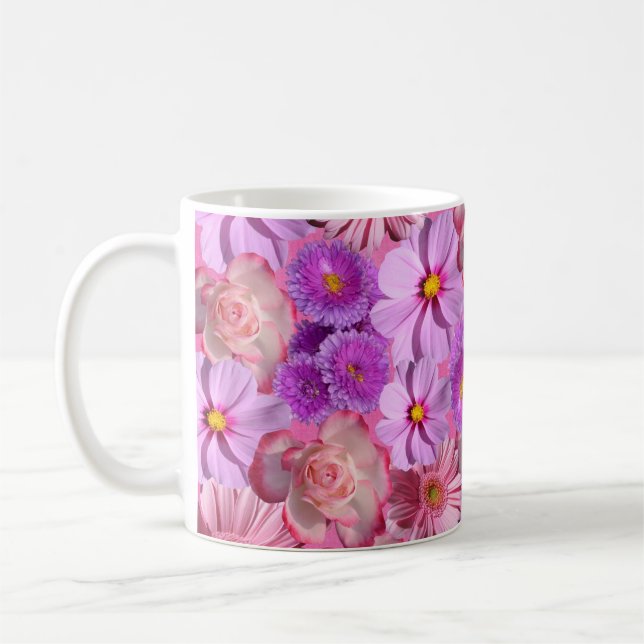 Caneca floral púrpura e xícaras (Esquerda)
