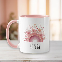 Caneca Floral Rainbow Girls Mug Personalised Name