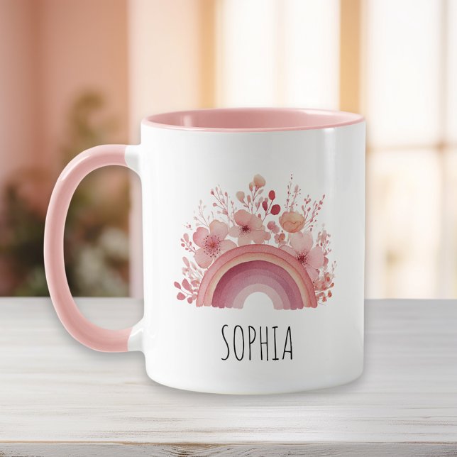 Caneca Floral Rainbow Girls Mug Personalised Name (Criador carregado)