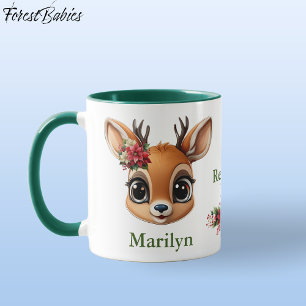 Caneca Floral Reindeer Love, Poinsettia Deer, Fawn, Doe �