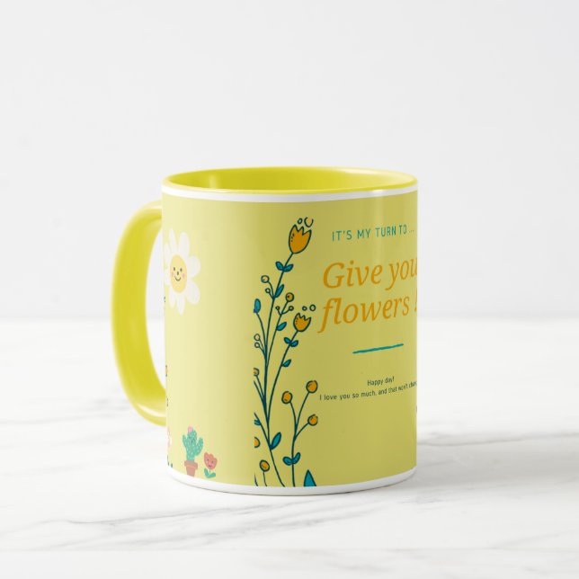 CANECA FLORAL RETRÔ AMARELA | DESIGN AESTHÉTICO FE (Frente Esquerda)