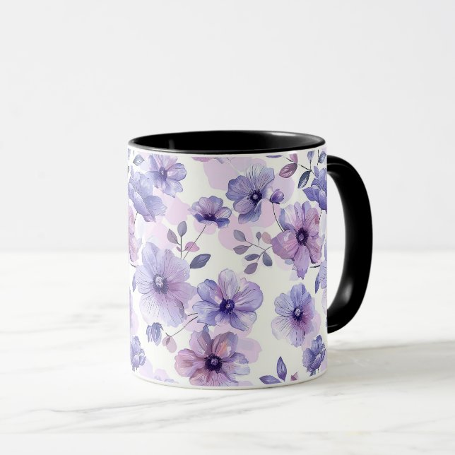 Caneca Floral Romântico Quadrado e Sofisticado (Frente Esquerda)