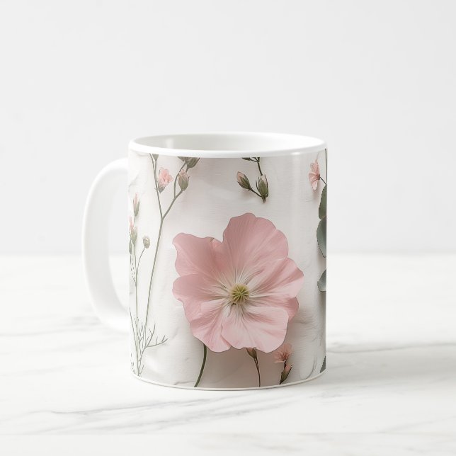 Caneca Floral Rosa Choque | Caneca de Café Botânic (Frente Esquerda)