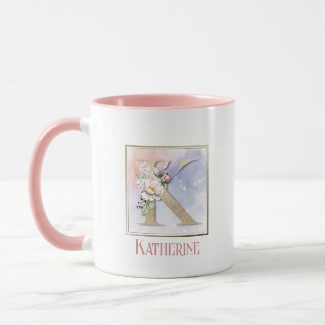 Caneca Floral Rosa Monograma K (Esquerda)