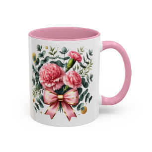 Caneca Floral Rosa Presente de Buquê de Cravo