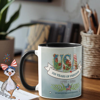 Caneca Floral USA 250th Anniversary Patriotic Coffee Mug