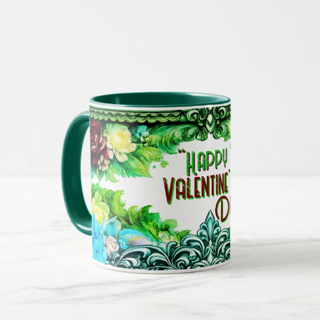 Caneca Floral Valentine's Day Mugs With Custom Text (Frente Esquerda)