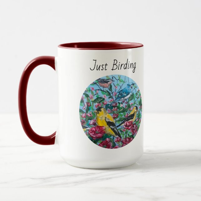 Caneca Floral Vermelha e Pássaros Pintada à Mão (Esquerda)