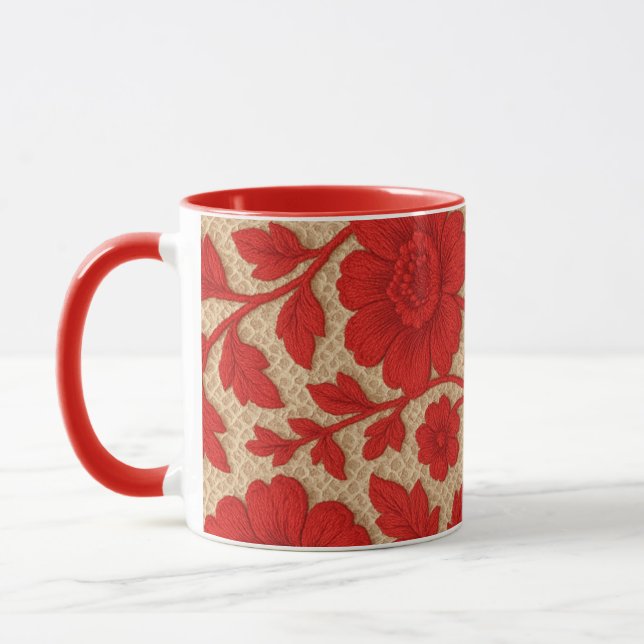 caneca Floral Vermelho em design  (Esquerda)