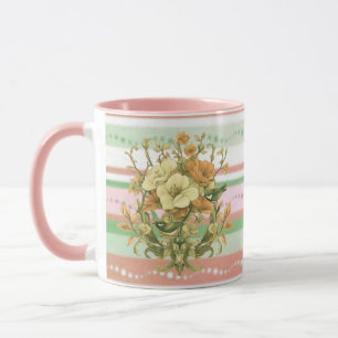 Caneca Floral Vintage com Listras Rosa