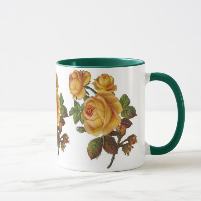 Caneca Floral Vintage Rosa Amarela Verde (Direita)