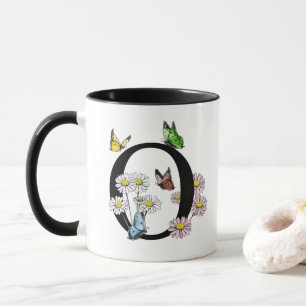 Caneca Floral Watercolor Butterfly Monograma - Letra O