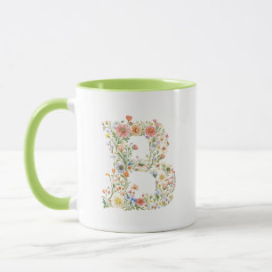 Caneca Floral Watercolor - Letra B Monograma