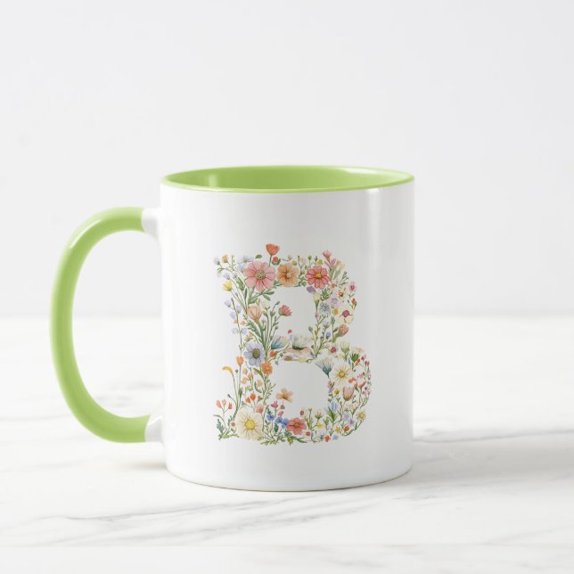 Caneca Floral Watercolor - Letra B Monograma (Esquerda)