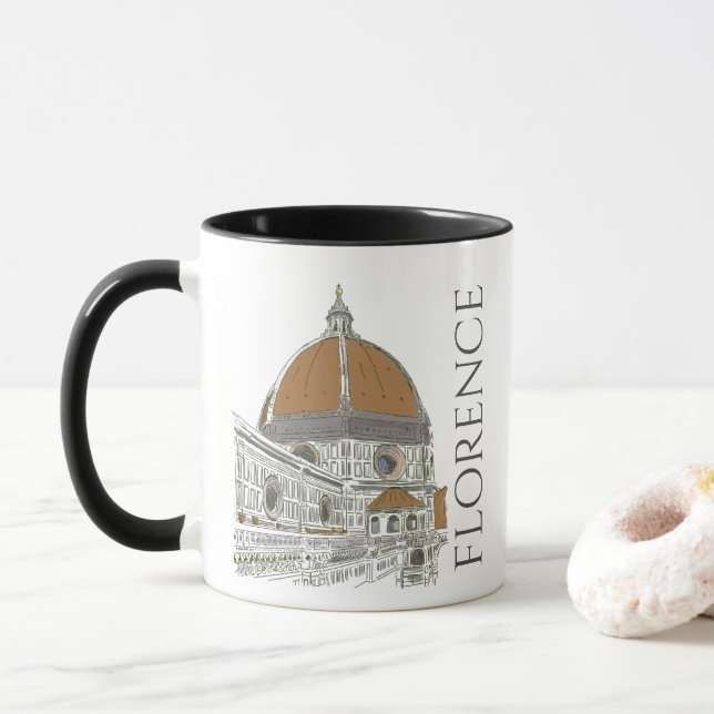 Caneca Florence Italy Iconic Duomo Architecture Line Art (Com Donut)