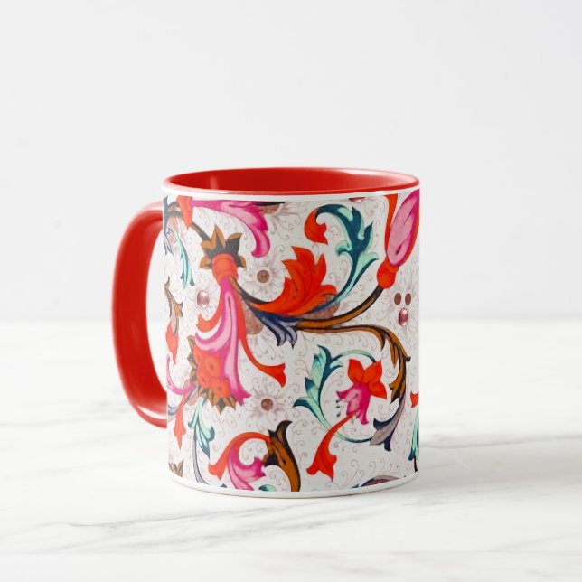 CANECA FLORENTINA RENAISSÂNCIA, PEDAÇOS FLORAIS VERMELHOS (Frente Esquerda)
