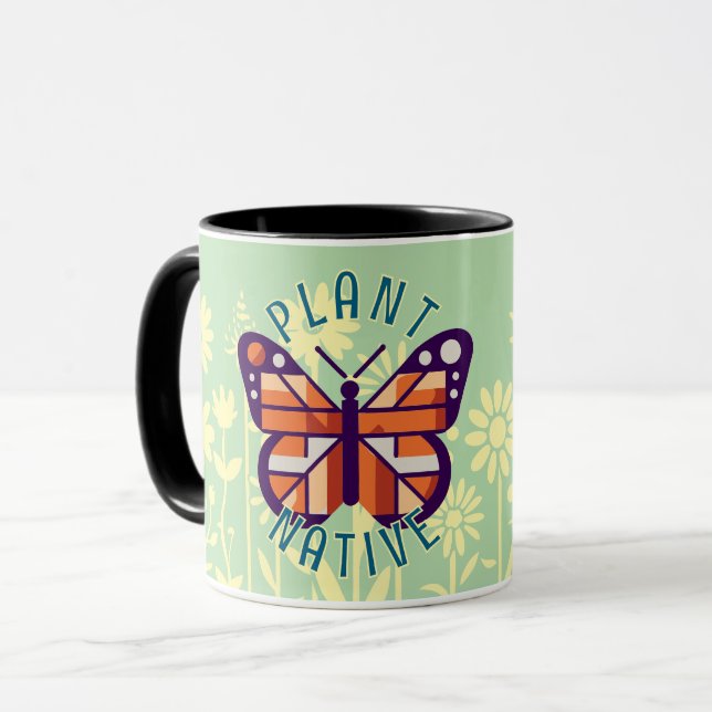 Caneca Flores Amarelas da Borboleta Monarca Vegetal Nativ (Frente Esquerda)