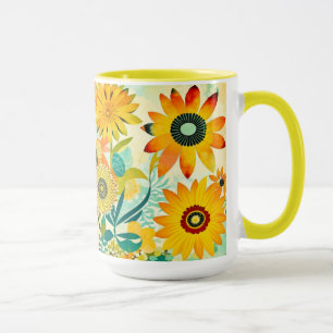 Caneca Flores Amarelas de Arte Folclórica bonito