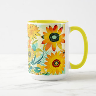 Caneca Flores Amarelas de Arte Folclórica bonito