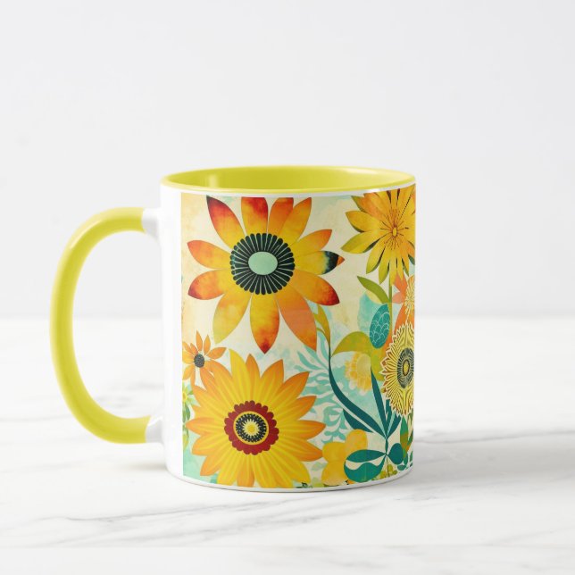 Caneca Flores Amarelas de Arte Folclórica bonito (Esquerda)
