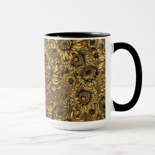 Caneca Flores amarelas do crisântemo e besouros alaranjad (Direita)