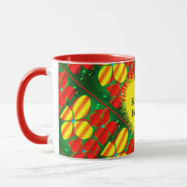 Caneca Flores Amarelas e Vermelhas Cheias com Mug Verde