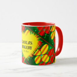 Caneca Flores Amarelas e Vermelhas Cheias com Mug Verde