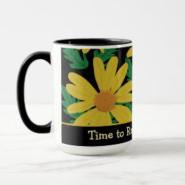 Caneca Flores amarelas margaridas com folhas verdes