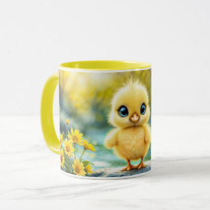 Caneca Flores amarelas primavera de pássaro doce