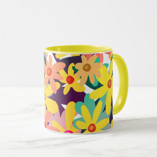 Caneca Flores amarelas, rosadas e laranjas