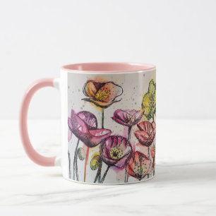 Caneca Flores Amarelas Vermelhas Flores Papagaios