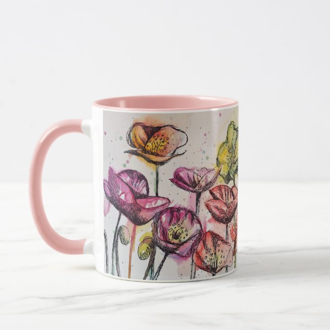 Caneca Flores Amarelas Vermelhas Flores Papagaios (Esquerda)