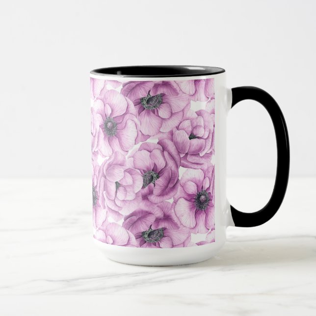 Caneca Flores anêmonas padrão aquarela (Direita)