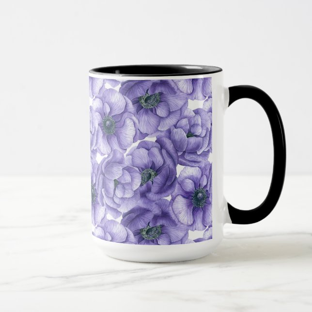 Caneca Flores anêmonas violetas padrão aquarela (Direita)