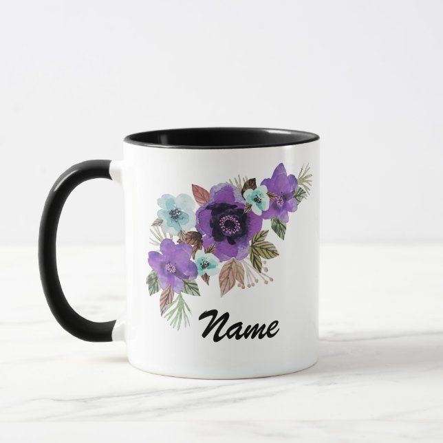 Caneca Flores aquarela brilhante coroa floral romântica b (Esquerda)