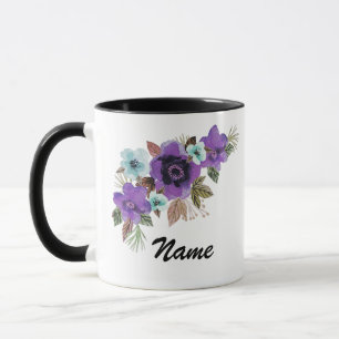 Caneca Flores aquarela cor-de-água, coroa romântica, co