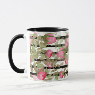 Caneca Flores aquáticas sem costura rosas cor-de-rosa rom