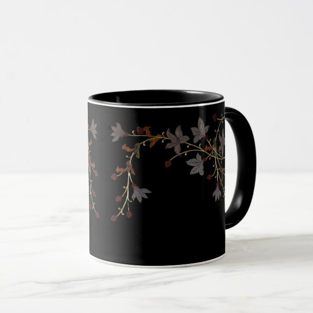Caneca Flores Art Déco em Preto (Frente Esquerda)